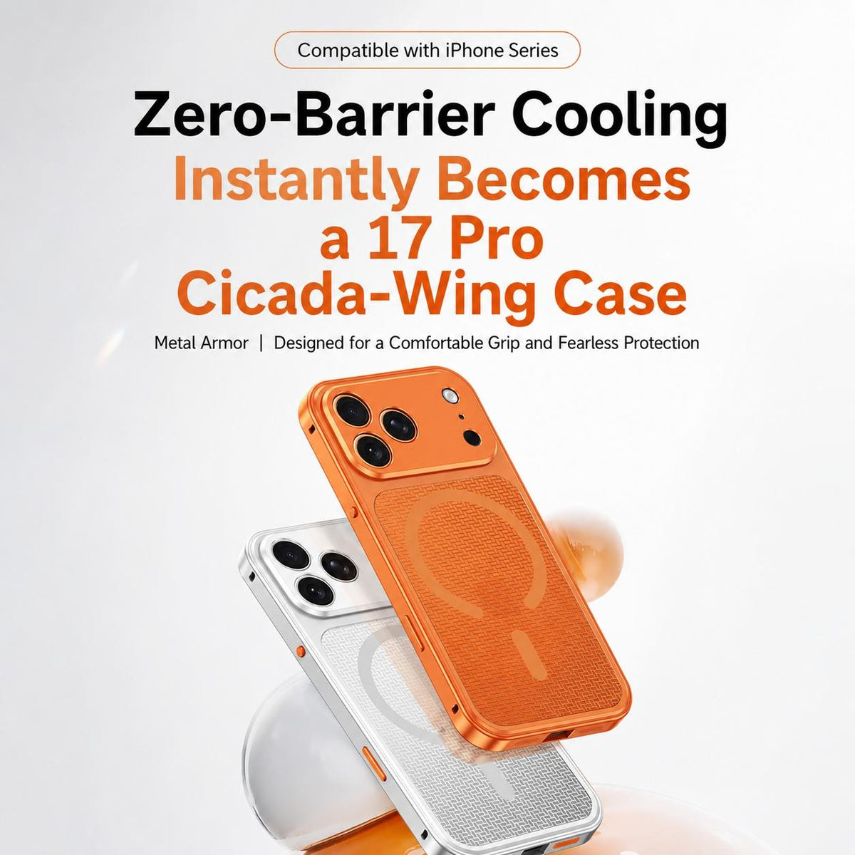 For iPhone 17 Cooling Magnetic Buckle Metal Shockproof Phone Case - Silver - EDA009908607A