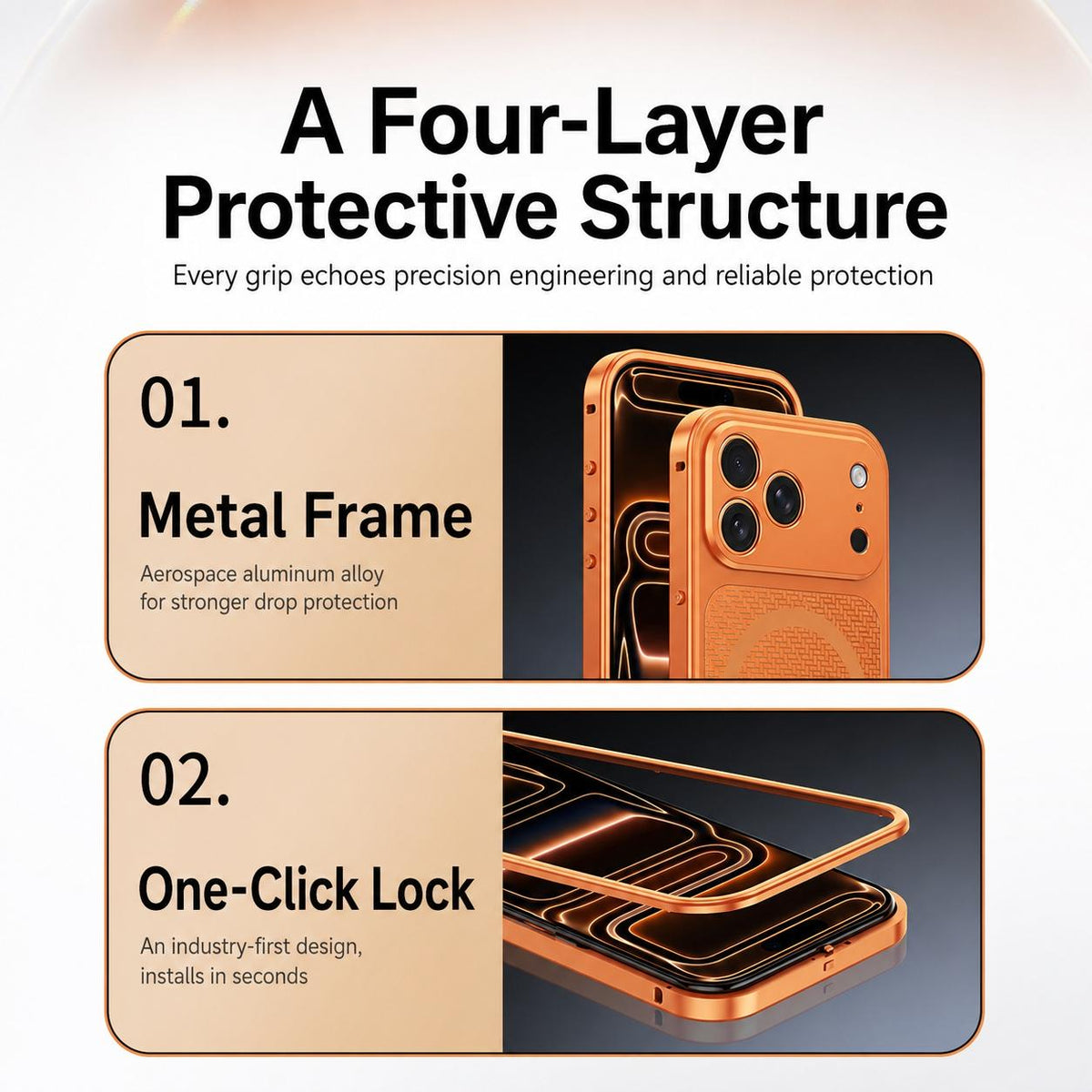 For iPhone 16 Pro Cooling Magnetic Buckle Metal Shockproof Phone Case - Orange - EDA009908605D