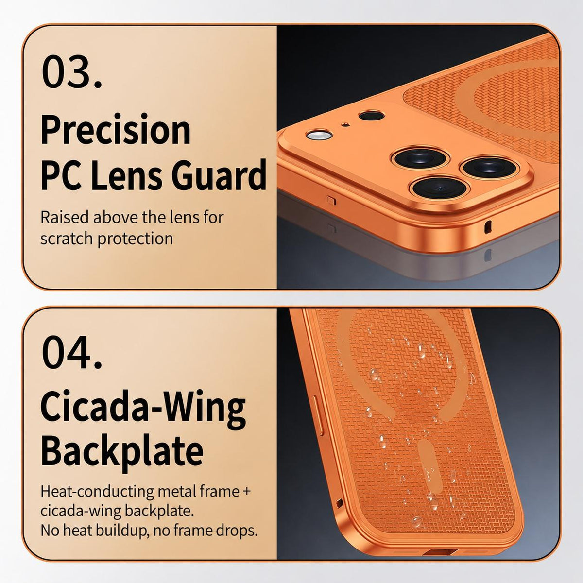 For iPhone 16 Pro Cooling Magnetic Buckle Metal Shockproof Phone Case - Orange - EDA009908605D