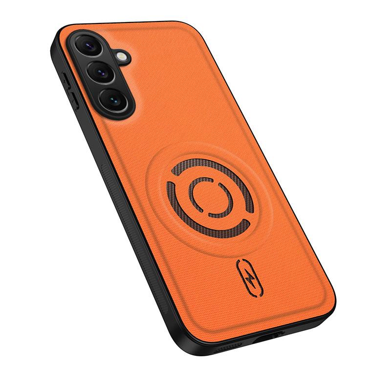 For Galaxy A16 5G / 4G WANLONFENG Tech Fabric Texture Magnetic PC Hybrid TPU Phone Case(Orange)