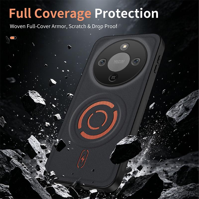 For Honor Magic8 Lite / X9d / X70 5G WANLONFENG Tech Fabric Texture Magnetic PC Hybrid TPU Phone Case - Coffee - EDA009908801C