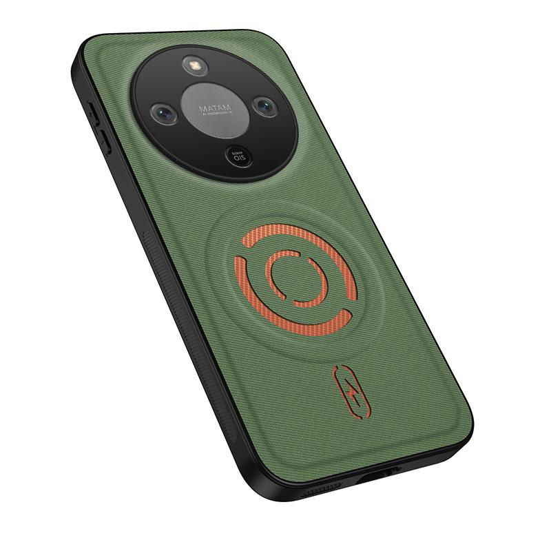 For Honor Magic8 Lite / X9d / X70 5G WANLONFENG Tech Fabric Texture Magnetic PC Hybrid TPU Phone Case - Green - EDA009908801E