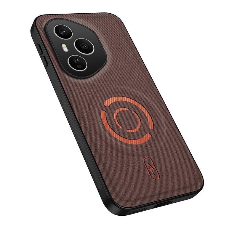 For Honor 400 Pro Global 160.8mm WANLONFENG Tech Fabric Texture Magnetic PC Hybrid TPU Phone Case - Coffee - EDA009908804C