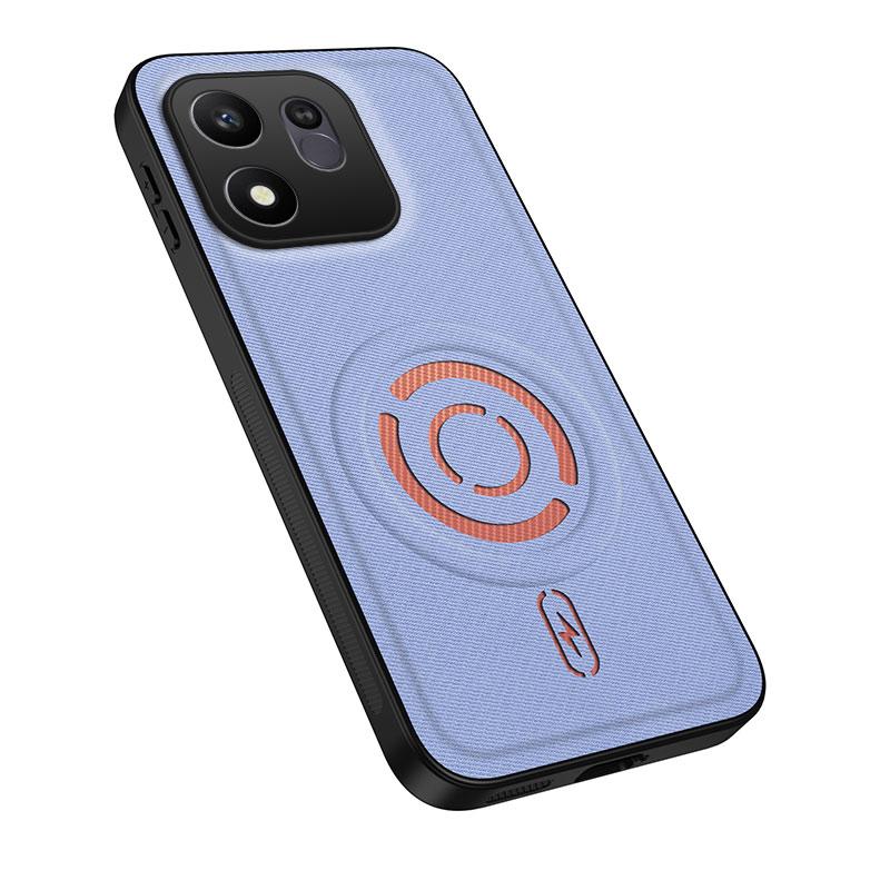 For Honor 600 Smart 5G WANLONFENG Tech Fabric Texture Magnetic PC Hybrid TPU Phone Case - Blue - EDA009908809D