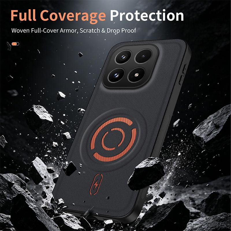 For Xiaomi 17 5G WANLONFENG Tech Fabric Texture Magnetic PC Hybrid TPU Phone Case(Coffee)