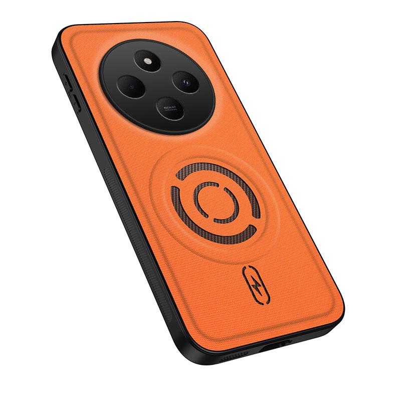 For Redmi 14C 4G WANLONFENG Tech Fabric Texture Magnetic PC Hybrid TPU Phone Case - Orange - EDA009909208A