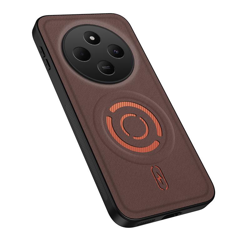 For Redmi 14C 4G WANLONFENG Tech Fabric Texture Magnetic PC Hybrid TPU Phone Case - Coffee - EDA009909208C