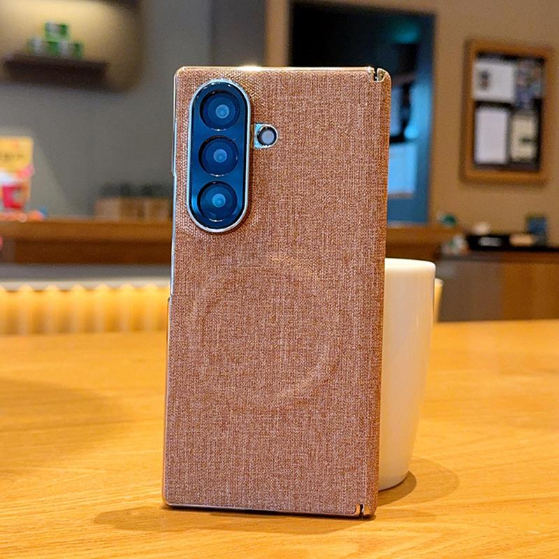 For Galaxy Z Fold8 Ultra 5G Electroplate Dual-Hinge Fabric Texture Magnetic Phone Case - Khaki - EDA009912702A