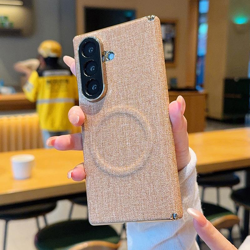 For Galaxy Z Fold8 Ultra 5G Electroplate Dual-Hinge Fabric Texture Magnetic Phone Case - Khaki - EDA009912702A