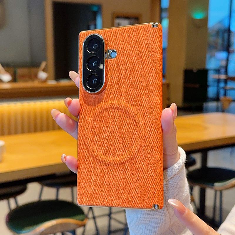 For Galaxy Z Fold8 Ultra 5G Electroplate Dual-Hinge Fabric Texture Magnetic Phone Case - Orange - EDA009912702B