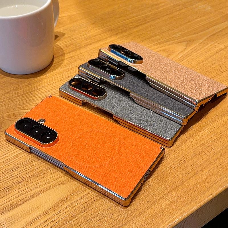 For Galaxy Z Fold8 Ultra 5G Electroplate Dual-Hinge Fabric Texture Magnetic Phone Case - Orange - EDA009912702B