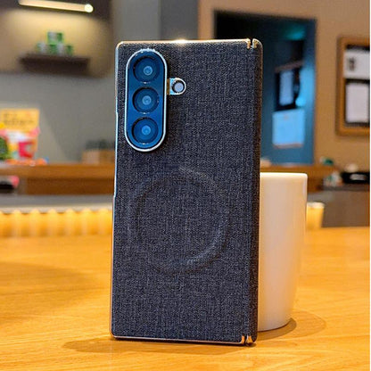 For Galaxy Z Fold8 Ultra 5G Electroplate Dual-Hinge Fabric Texture Magnetic Phone Case - Black - EDA009912702C