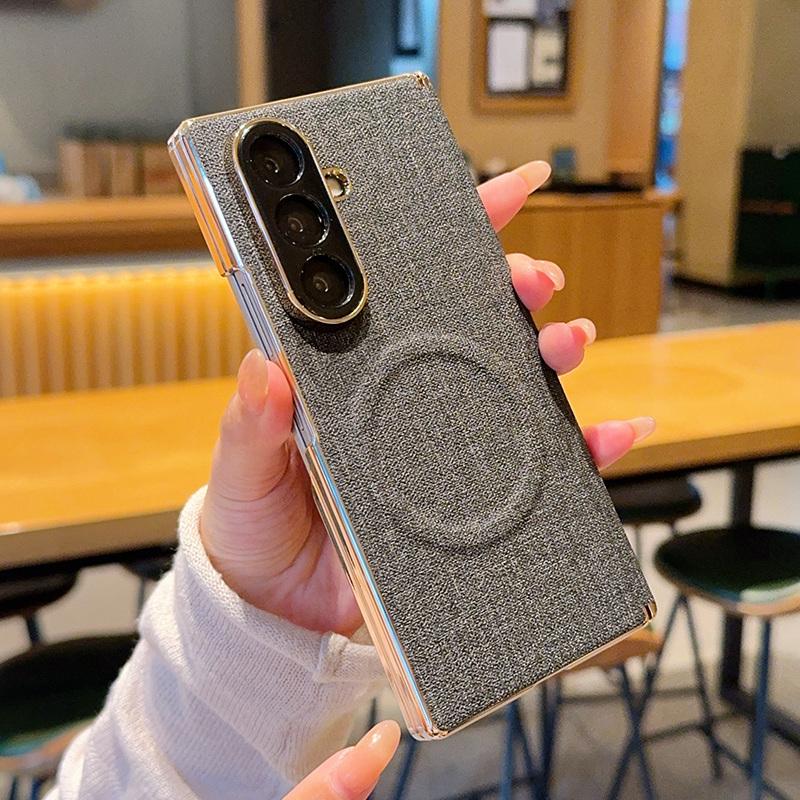 For Galaxy Z Fold8 Ultra 5G Electroplate Dual-Hinge Fabric Texture Magnetic Phone Case - Black - EDA009912702C