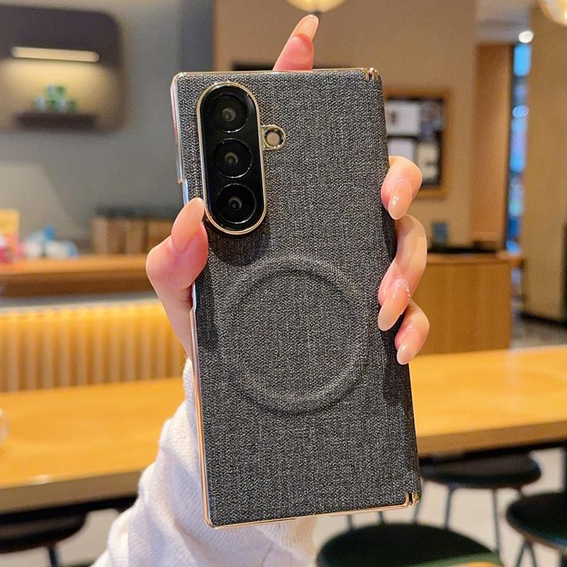 For Galaxy Z Fold8 Ultra 5G Electroplate Dual-Hinge Fabric Texture Magnetic Phone Case - Black - EDA009912702C