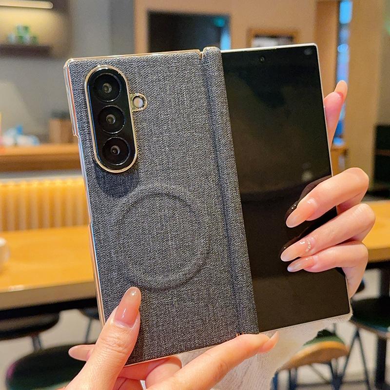 For Galaxy Z Fold8 Ultra 5G Electroplate Dual-Hinge Fabric Texture Magnetic Phone Case - Black - EDA009912702C