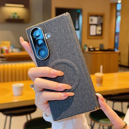 For Galaxy Z Fold8 Ultra 5G Electroplate Dual-Hinge Fabric Texture Magnetic Phone Case - Black - EDA009912702C