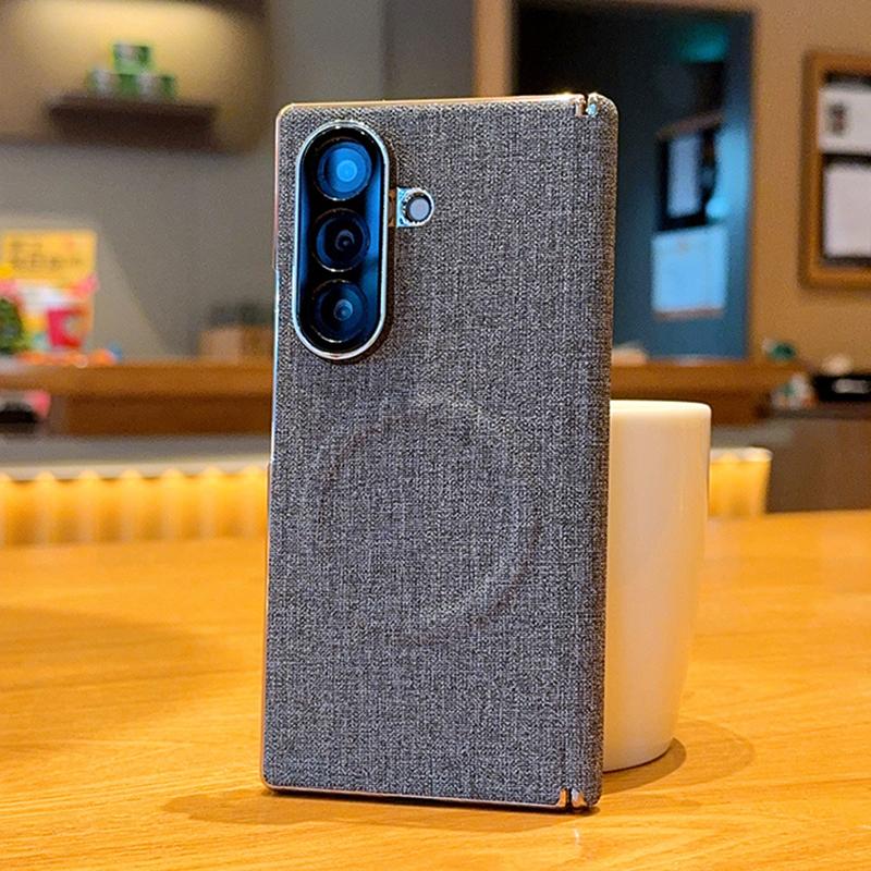 For Galaxy Z Fold8 Ultra 5G Electroplate Dual-Hinge Fabric Texture Magnetic Phone Case - Grey - EDA009912702D