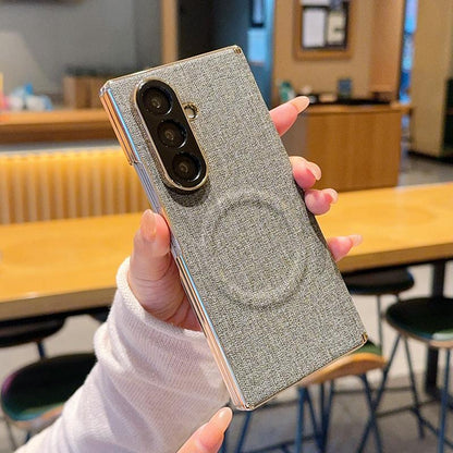 For Galaxy Z Fold8 Ultra 5G Electroplate Dual-Hinge Fabric Texture Magnetic Phone Case - Grey - EDA009912702D