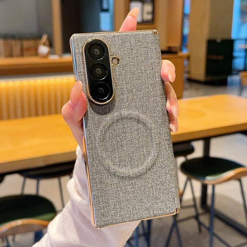 For Galaxy Z Fold8 Ultra 5G Electroplate Dual-Hinge Fabric Texture Magnetic Phone Case - Grey - EDA009912702D