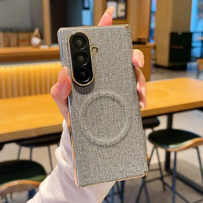 For Galaxy Z Fold8 Ultra 5G Electroplate Dual-Hinge Fabric Texture Magnetic Phone Case - Grey - EDA009912702D