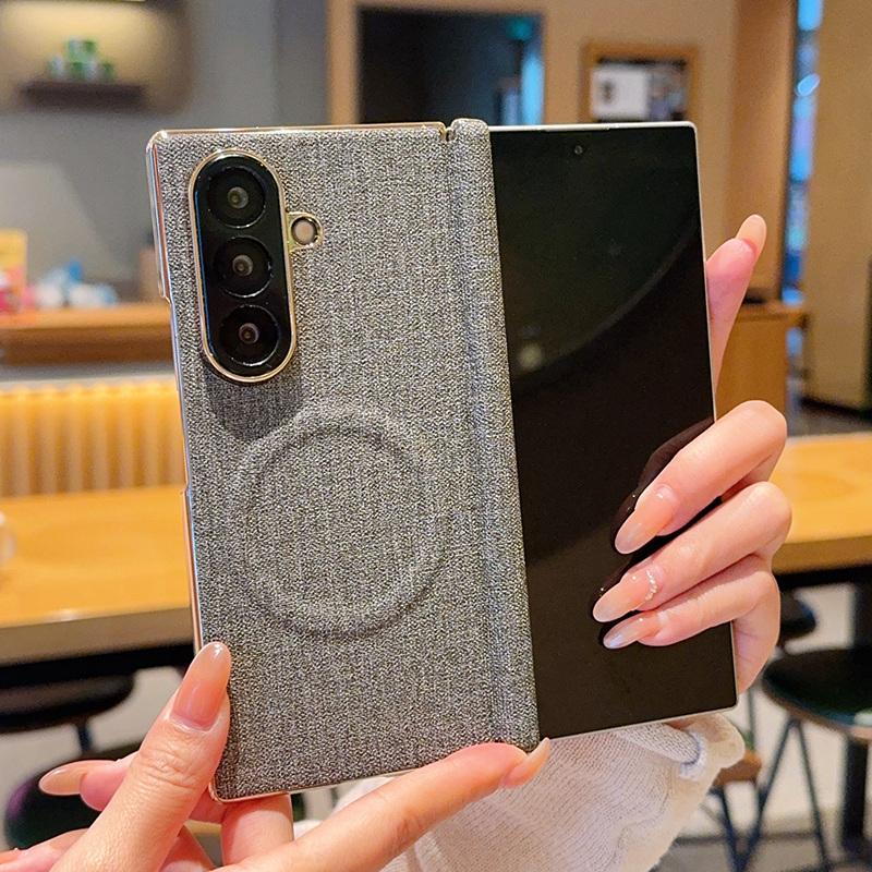 For Galaxy Z Fold8 Ultra 5G Electroplate Dual-Hinge Fabric Texture Magnetic Phone Case - Grey - EDA009912702D
