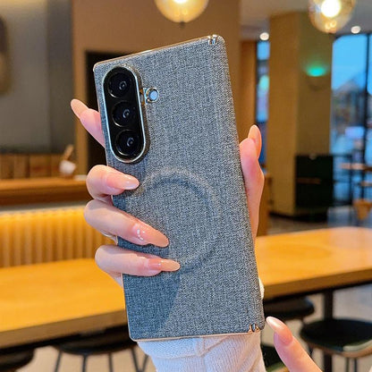 For Galaxy Z Fold8 Ultra 5G Electroplate Dual-Hinge Fabric Texture Magnetic Phone Case - Grey - EDA009912702D