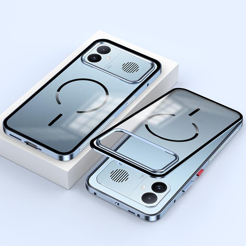 For Redmi K90 Max / K90 Ultra Single-sided Snap Buckle Metal Frame Frosted MagSafe Phone Case(Sierra Blue)