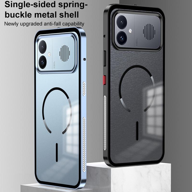 For Redmi K90 Max / K90 Ultra Single-sided Snap Buckle Metal Frame Frosted MagSafe Phone Case(Sierra Blue)