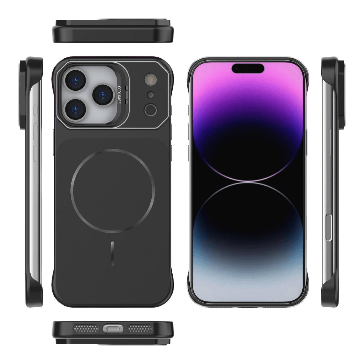 For iPhone 17 Pro Max Frameless Half-Wrapped PC Magnetic Phone Case - Black - EDA009914102A