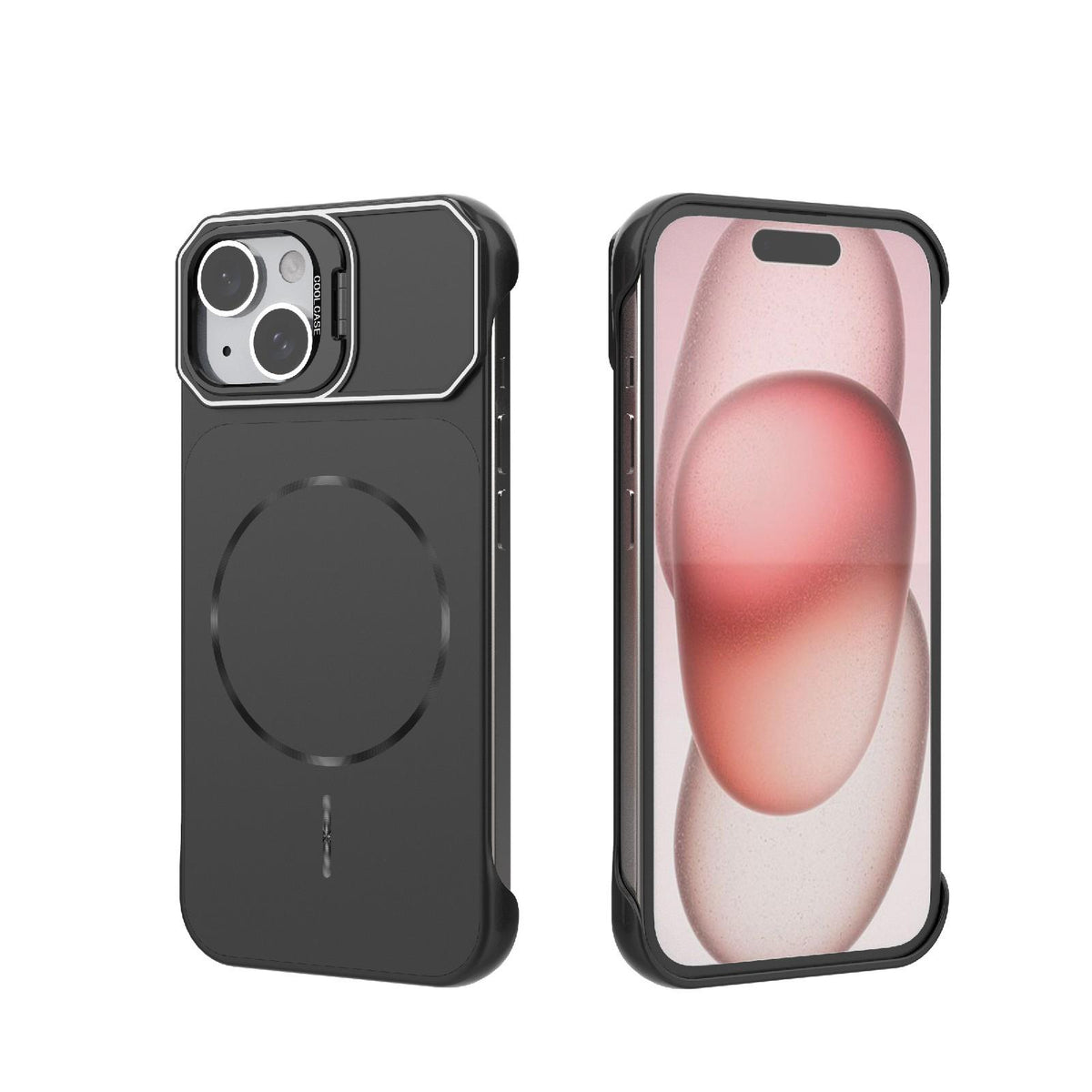 For iPhone 15 Frameless Half-Wrapped PC Magnetic Phone Case - Black - EDA009914104A