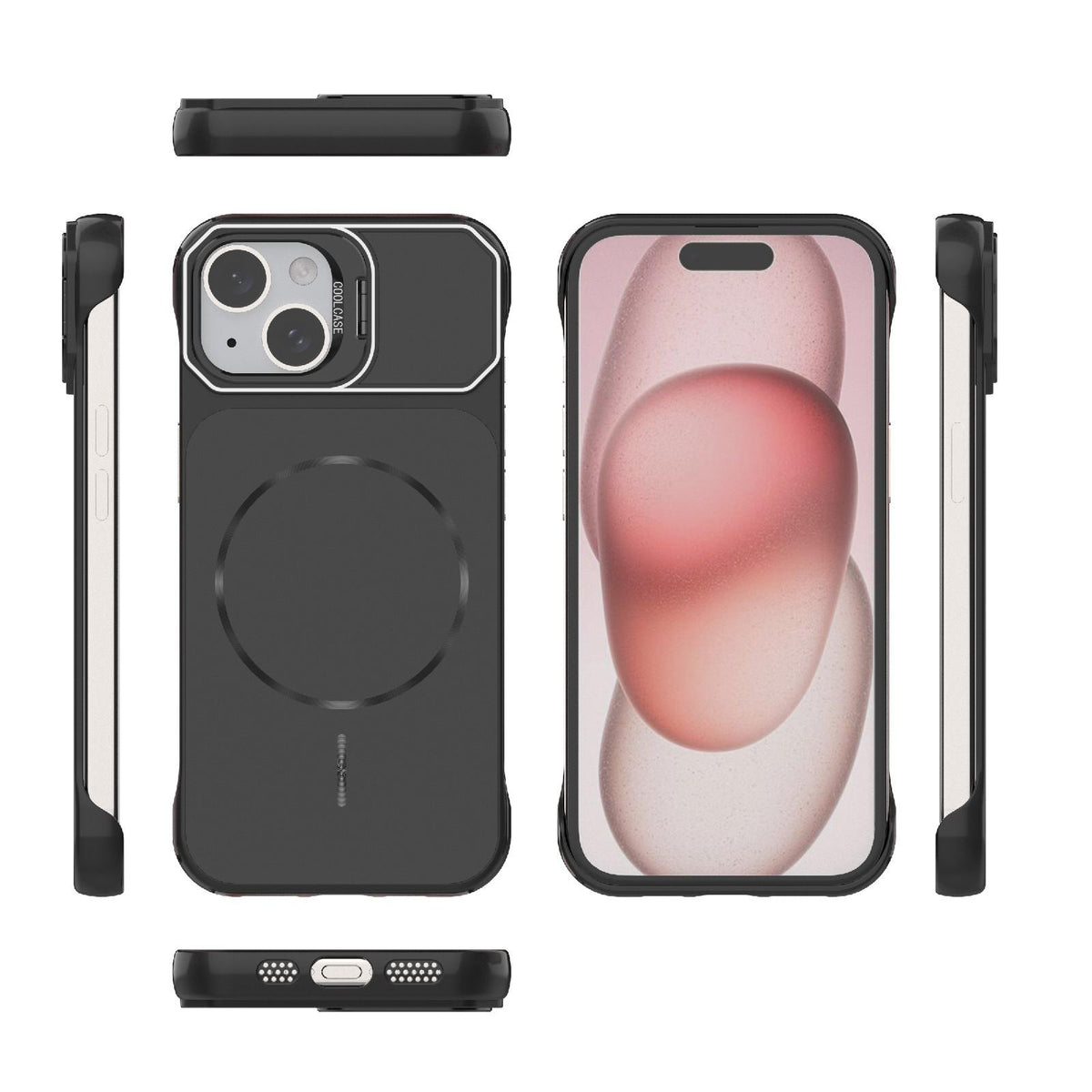 For iPhone 15 Frameless Half-Wrapped PC Magnetic Phone Case - Black - EDA009914104A