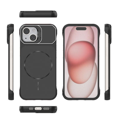For iPhone 15 Frameless Half-Wrapped PC Magnetic Phone Case - Black - EDA009914104A