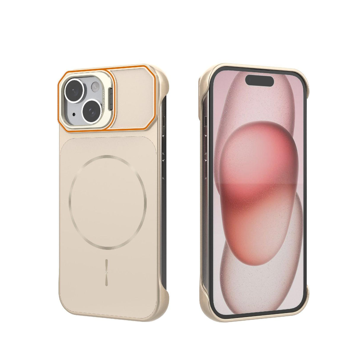 For iPhone 15 Frameless Half-Wrapped PC Magnetic Phone Case - Rose Gold - EDA009914104B