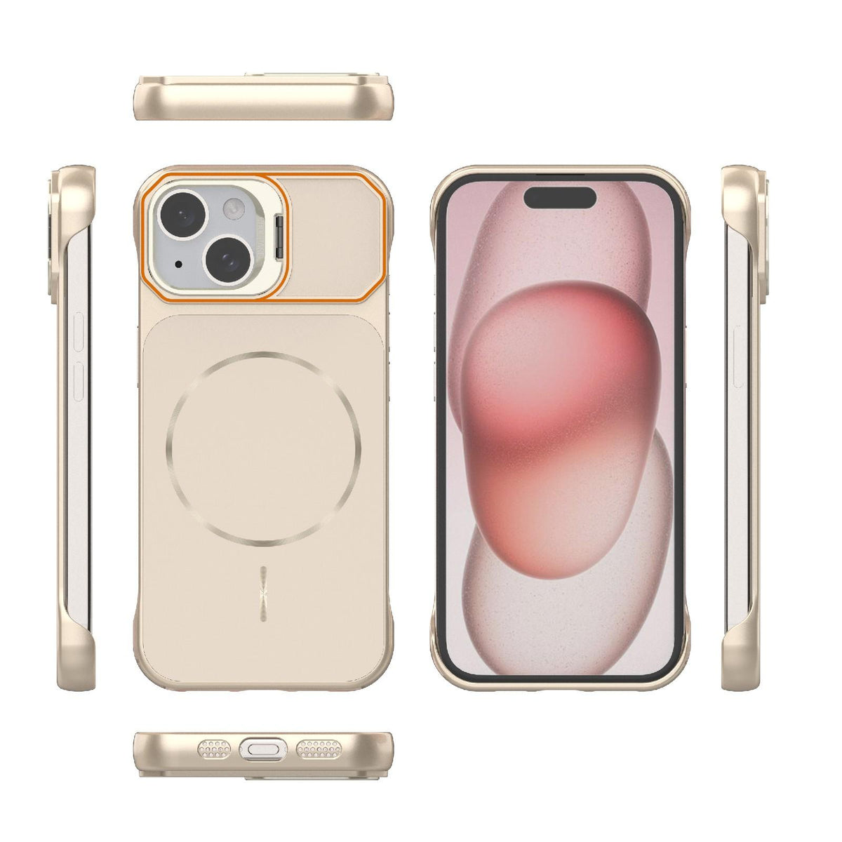 For iPhone 15 Frameless Half-Wrapped PC Magnetic Phone Case - Rose Gold - EDA009914104B