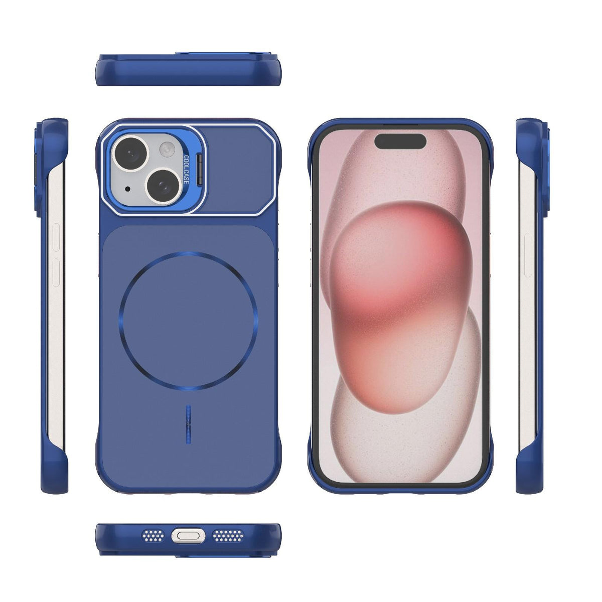 For iPhone 15 Frameless Half-Wrapped PC Magnetic Phone Case - Blue - EDA009914104C