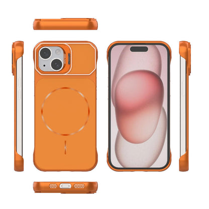For iPhone 15 Frameless Half-Wrapped PC Magnetic Phone Case - Orange - EDA009914104E