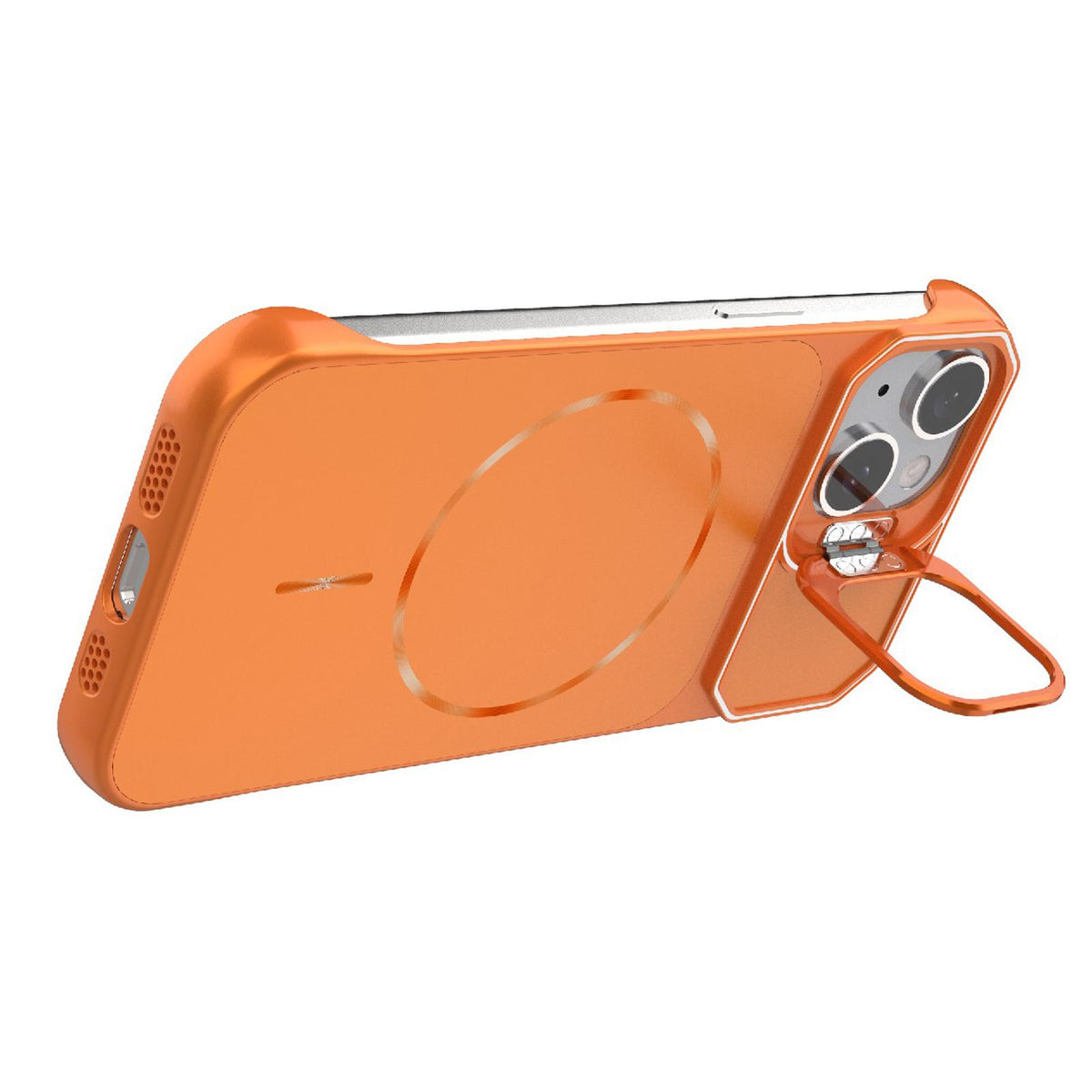 For iPhone 15 Frameless Half-Wrapped PC Magnetic Phone Case - Orange - EDA009914104E