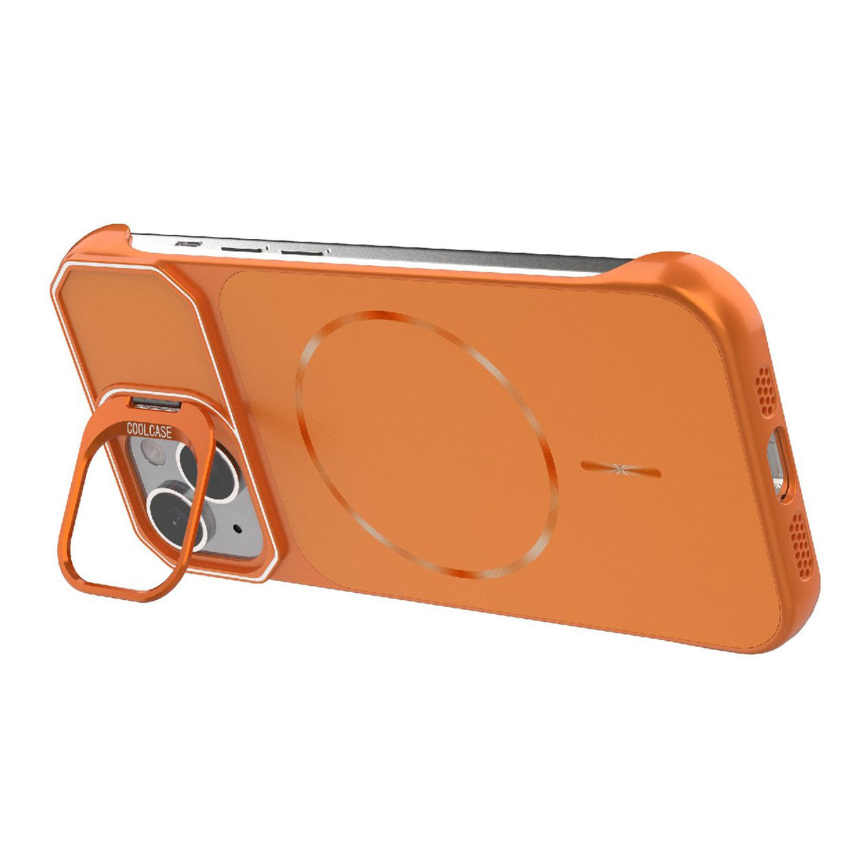 For iPhone 15 Frameless Half-Wrapped PC Magnetic Phone Case - Orange - EDA009914104E