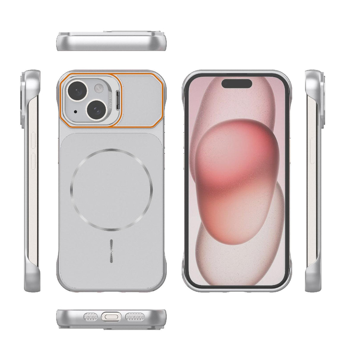 For iPhone 15 Frameless Half-Wrapped PC Magnetic Phone Case - Gray - EDA009914104F
