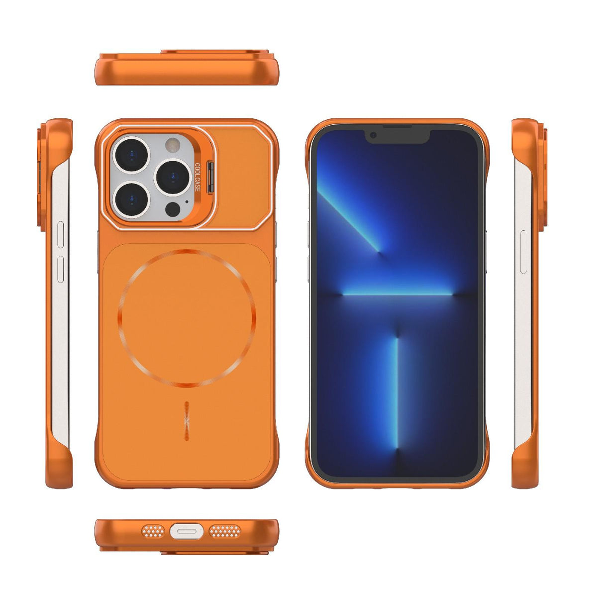 For iPhone 13 Pro Frameless Half-Wrapped PC Magnetic Phone Case - Orange - EDA009914107E