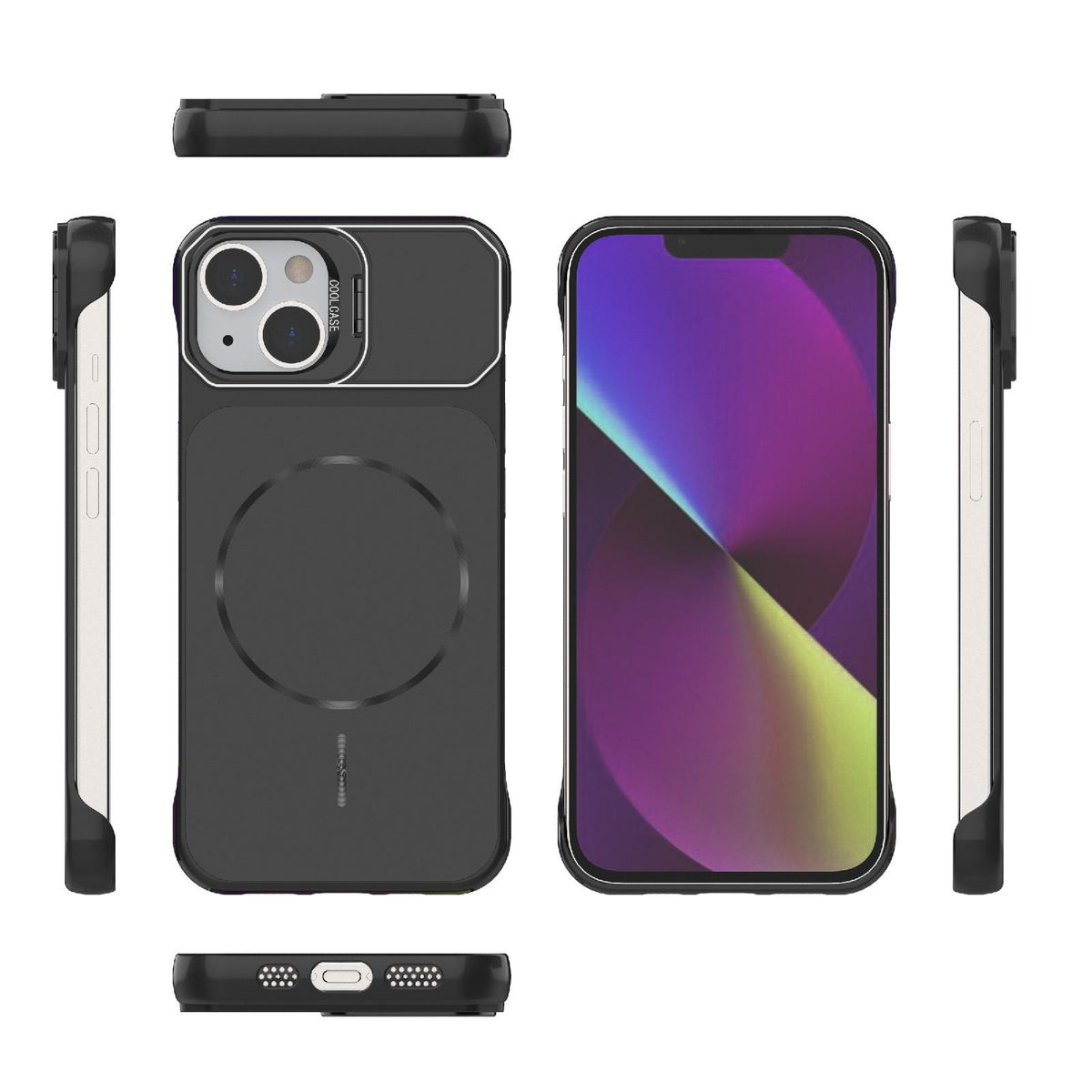 For iPhone 14 Frameless Half-Wrapped PC Magnetic Phone Case - Black - EDA009914109A