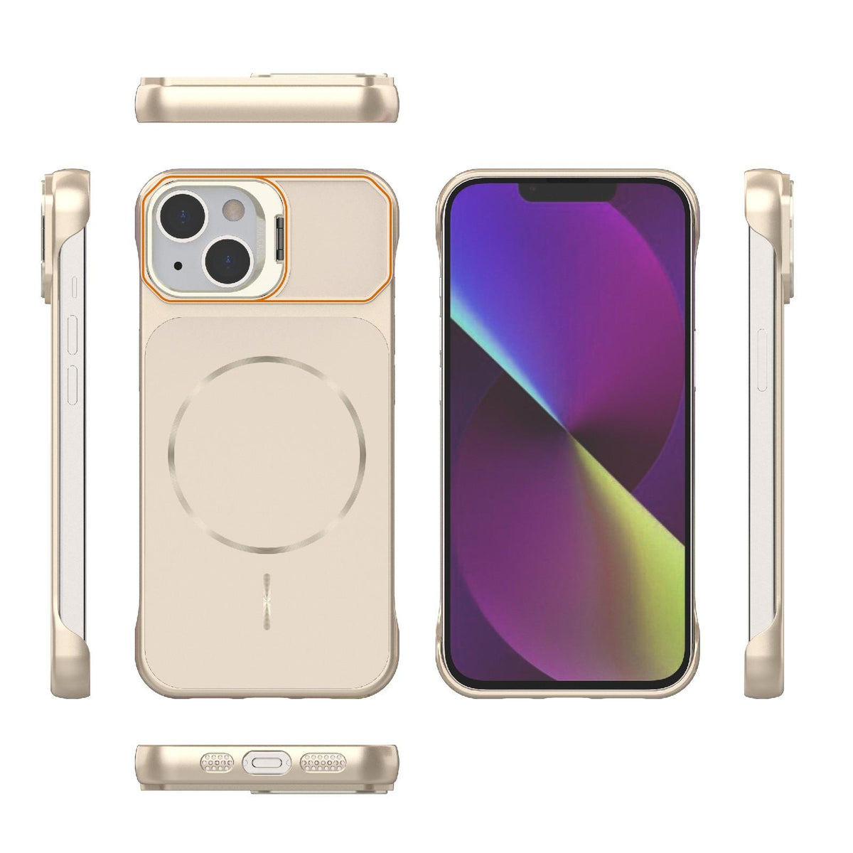 For iPhone 14 Frameless Half-Wrapped PC Magnetic Phone Case - Rose Gold - EDA009914109B