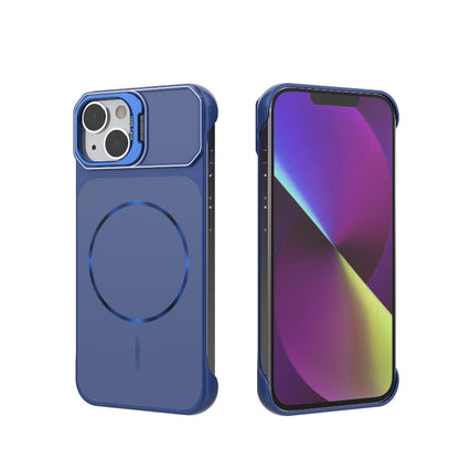For iPhone 14 Frameless Half-Wrapped PC Magnetic Phone Case - Blue - EDA009914109C