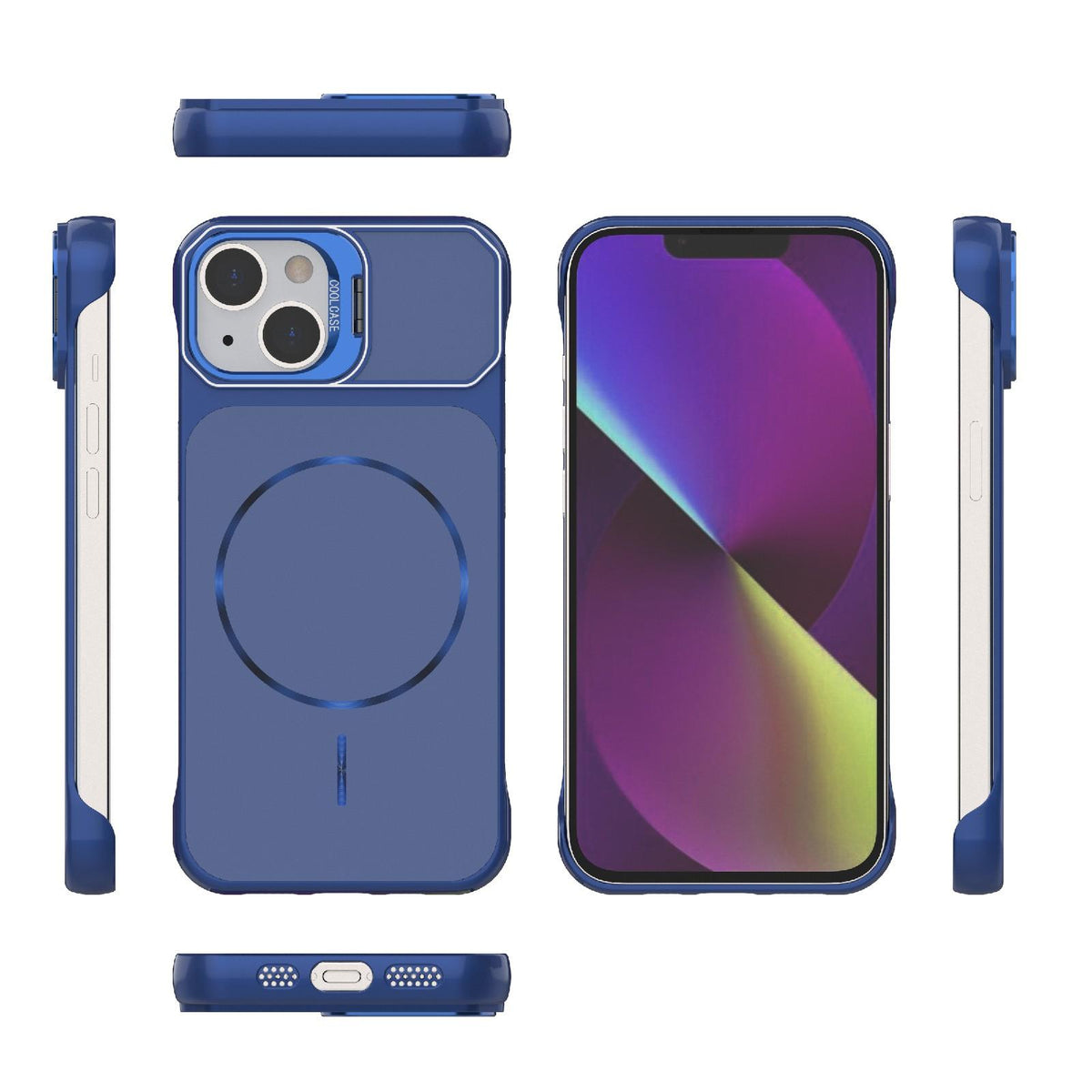 For iPhone 14 Frameless Half-Wrapped PC Magnetic Phone Case - Blue - EDA009914109C