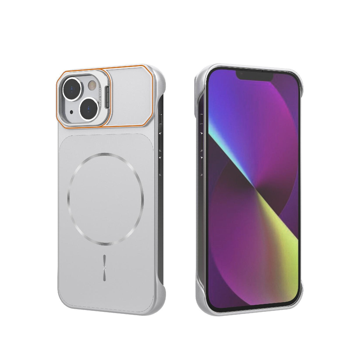 For iPhone 14 Frameless Half-Wrapped PC Magnetic Phone Case - Silver - EDA009914109D