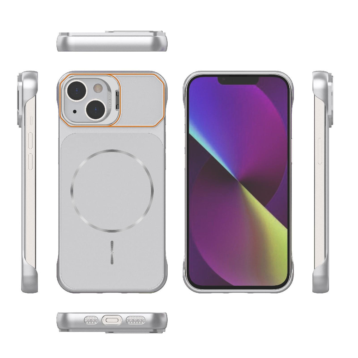 For iPhone 14 Frameless Half-Wrapped PC Magnetic Phone Case - Silver - EDA009914109D