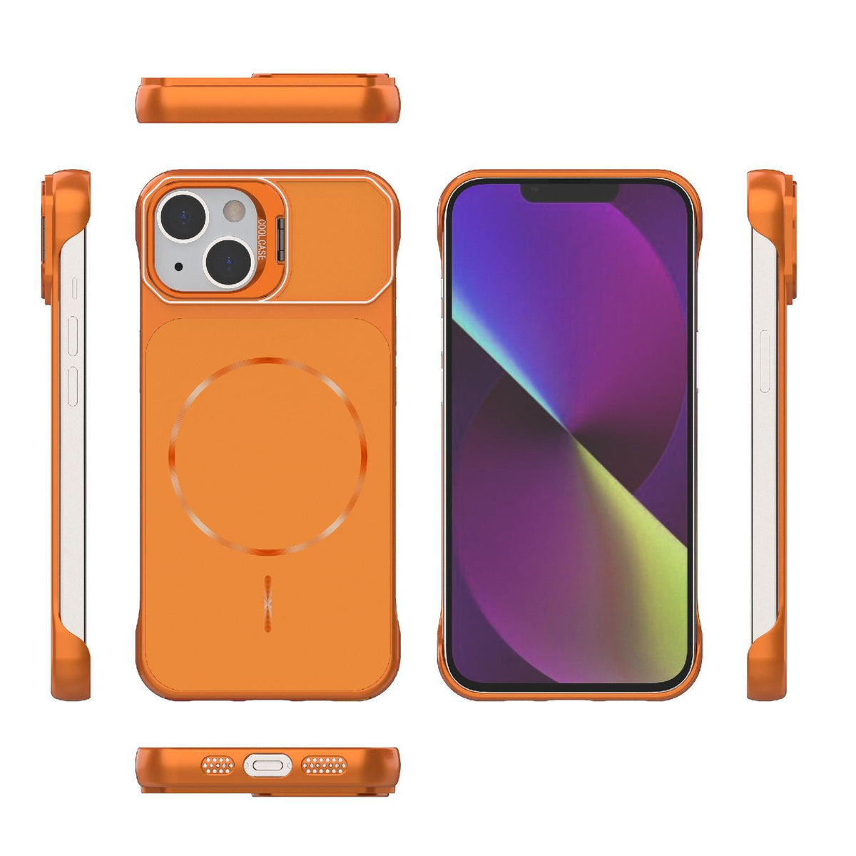 For iPhone 14 Frameless Half-Wrapped PC Magnetic Phone Case - Orange - EDA009914109E