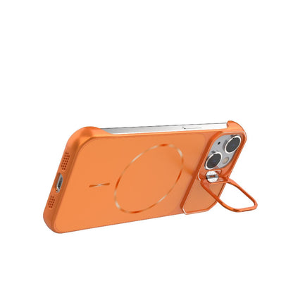 For iPhone 14 Frameless Half-Wrapped PC Magnetic Phone Case - Orange - EDA009914109E