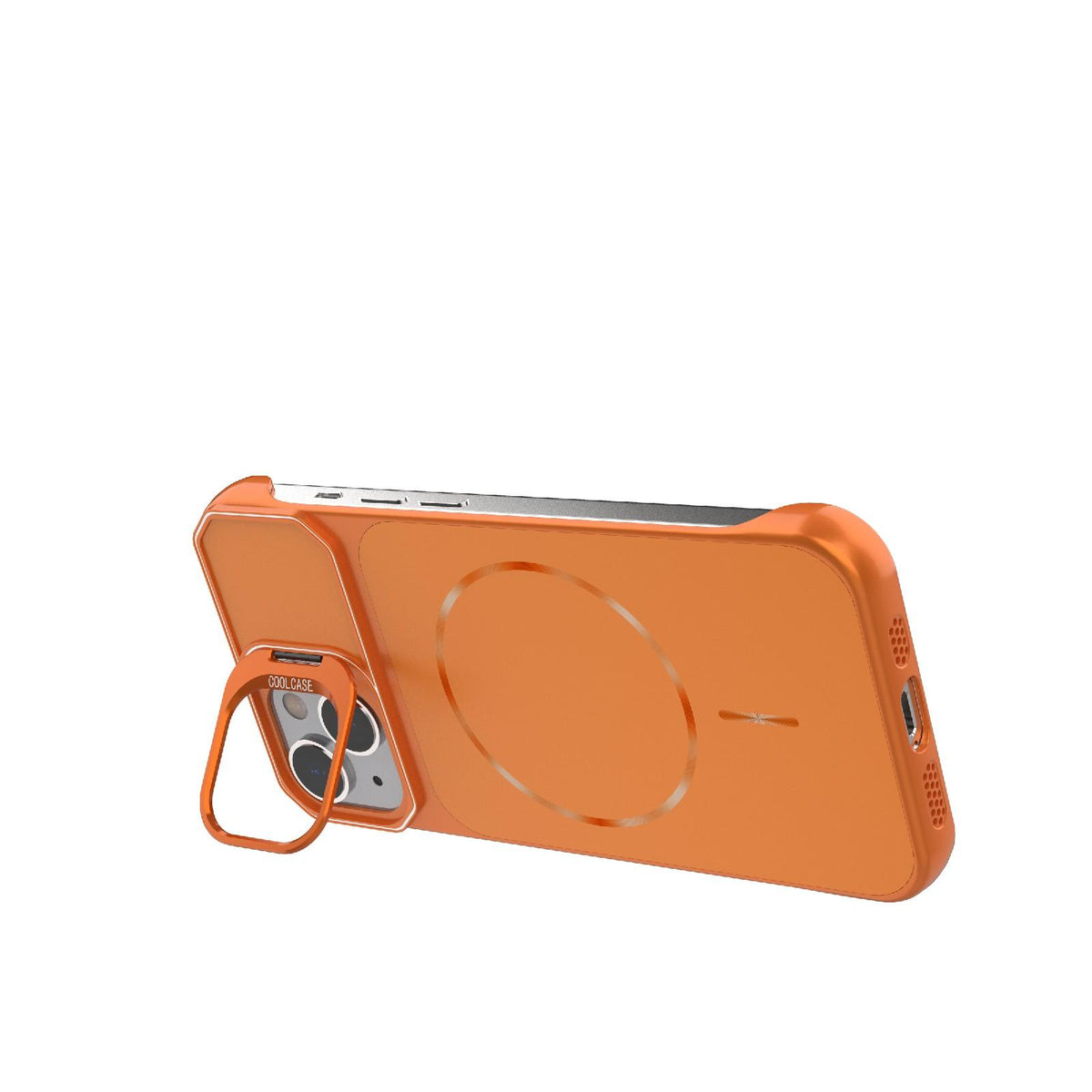 For iPhone 14 Frameless Half-Wrapped PC Magnetic Phone Case - Orange - EDA009914109E