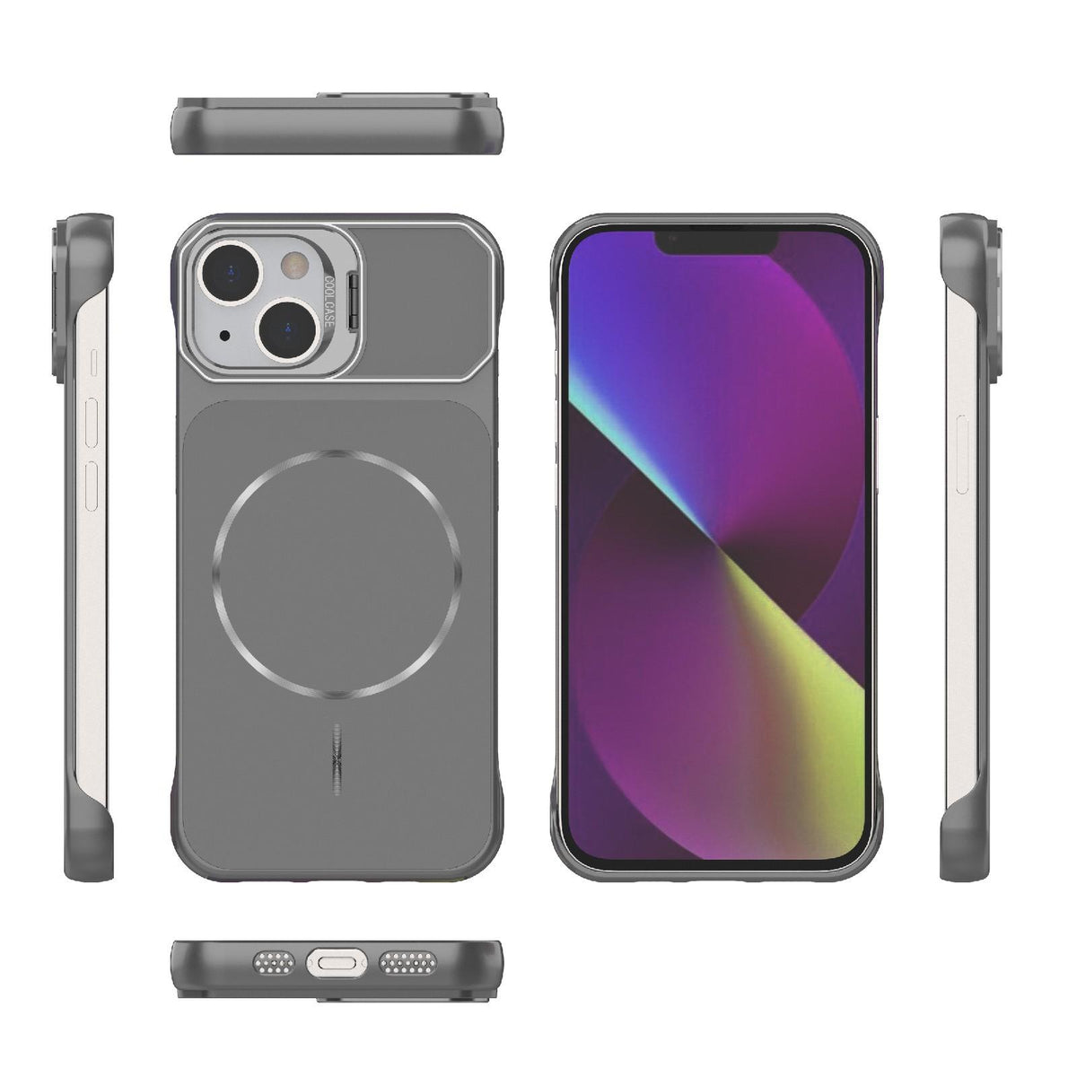 For iPhone 14 Frameless Half-Wrapped PC Magnetic Phone Case - Gray - EDA009914109F